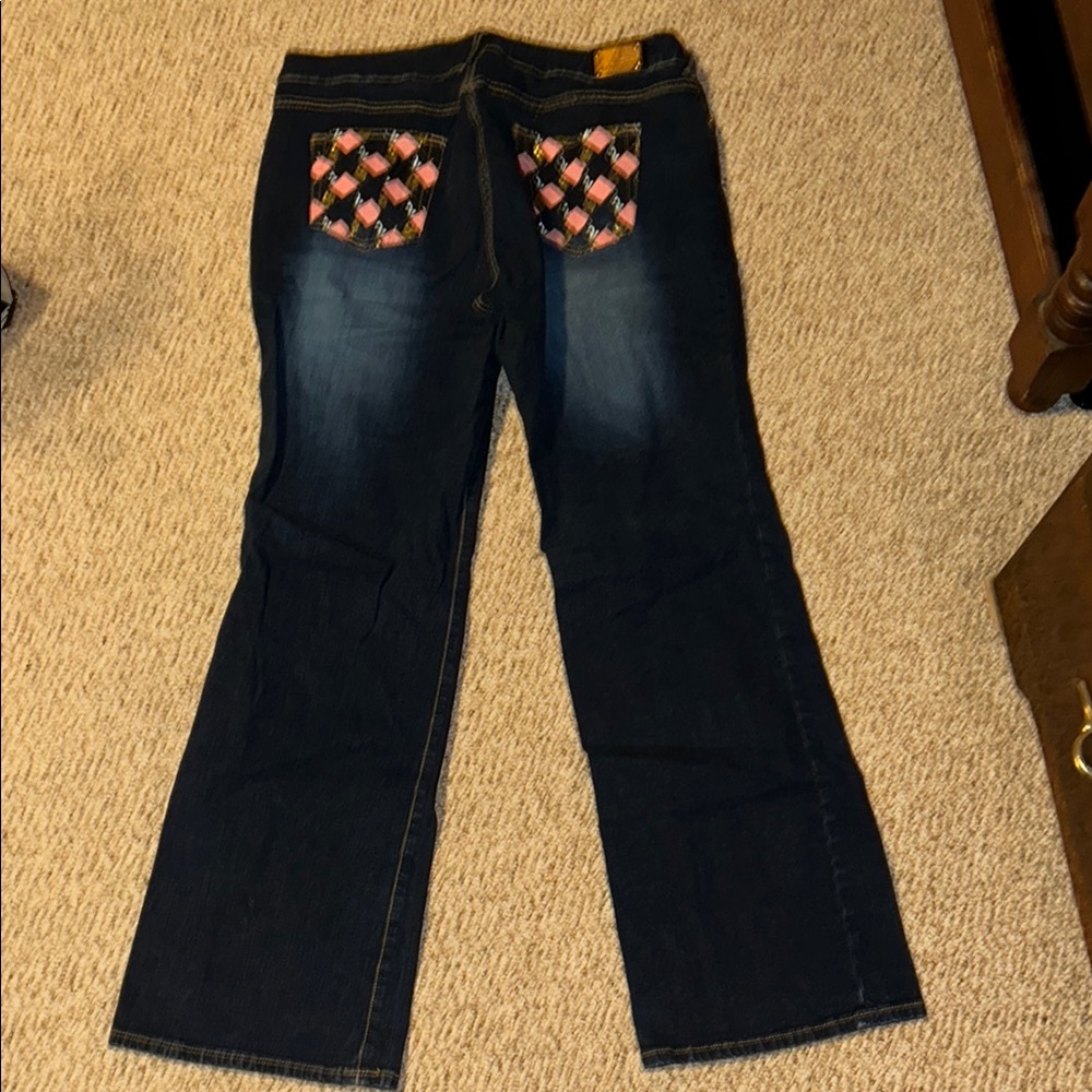 Vintage Baby Phat Women's Blue Jeans with Patterned Pockets